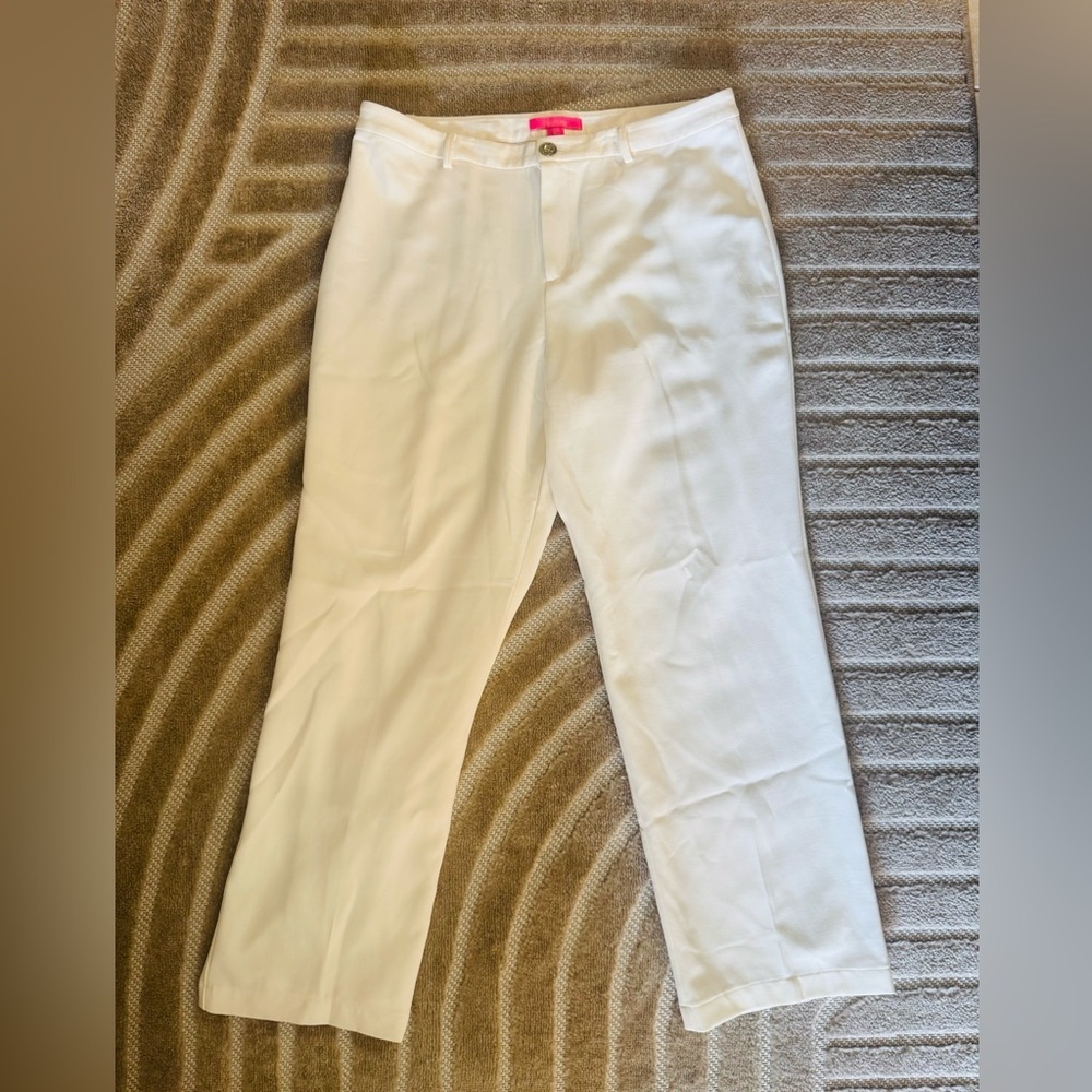 Lilly Pulitzer Lyndie High Rise Coconut White Straight Leg Pants Size 14 - Picture 2 of 7